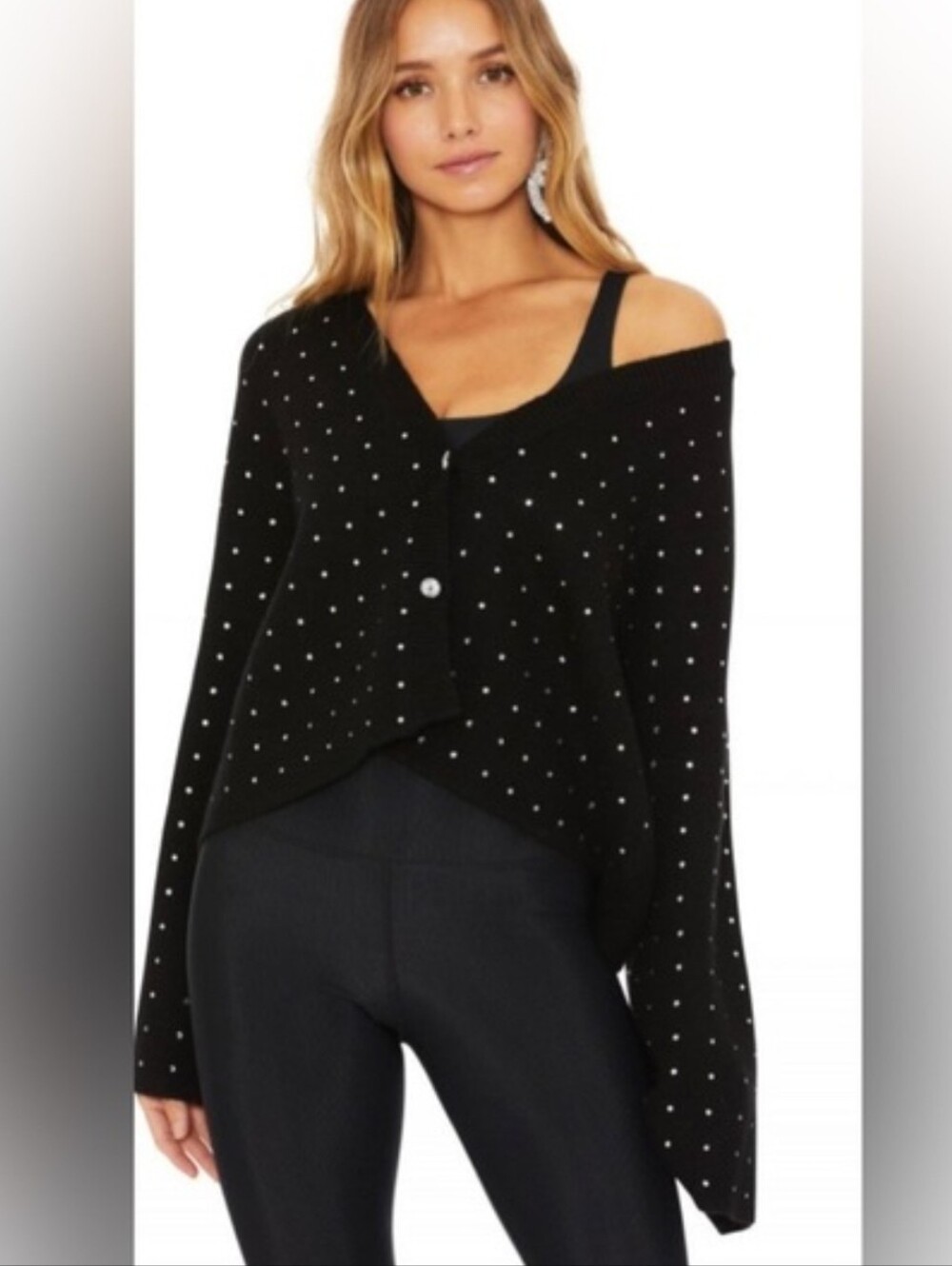 Beach Riot Black Off-the-Shoulder Studded Sweater